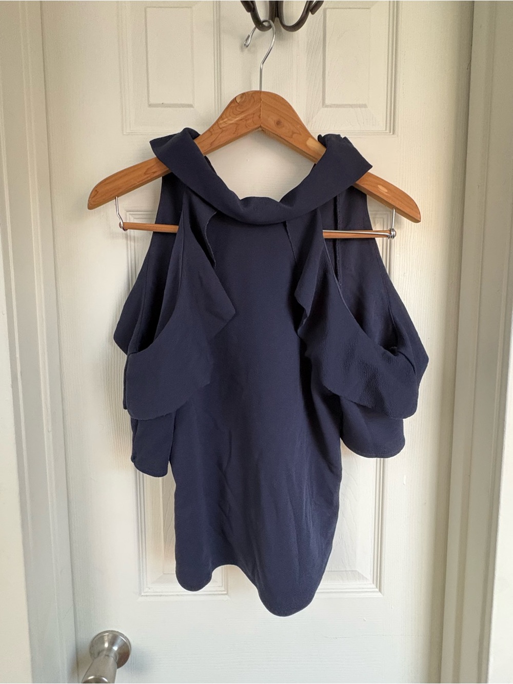 Women's Navy Cold-Shoulder Halter Blouse